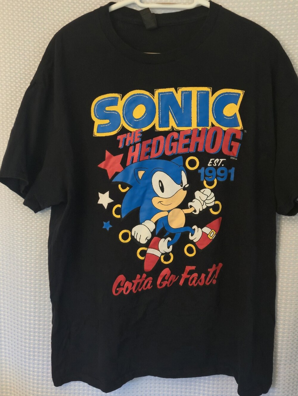 Men's XL Black Sonic the Hedgehog Graphic Tee 1991 with Blue & Red Art